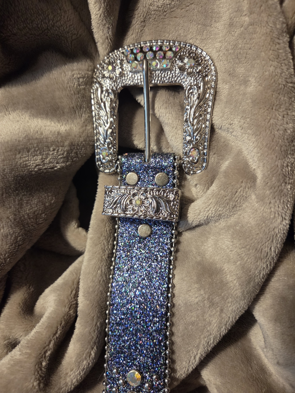 Glitter Rhinestone Western Belt - Blue